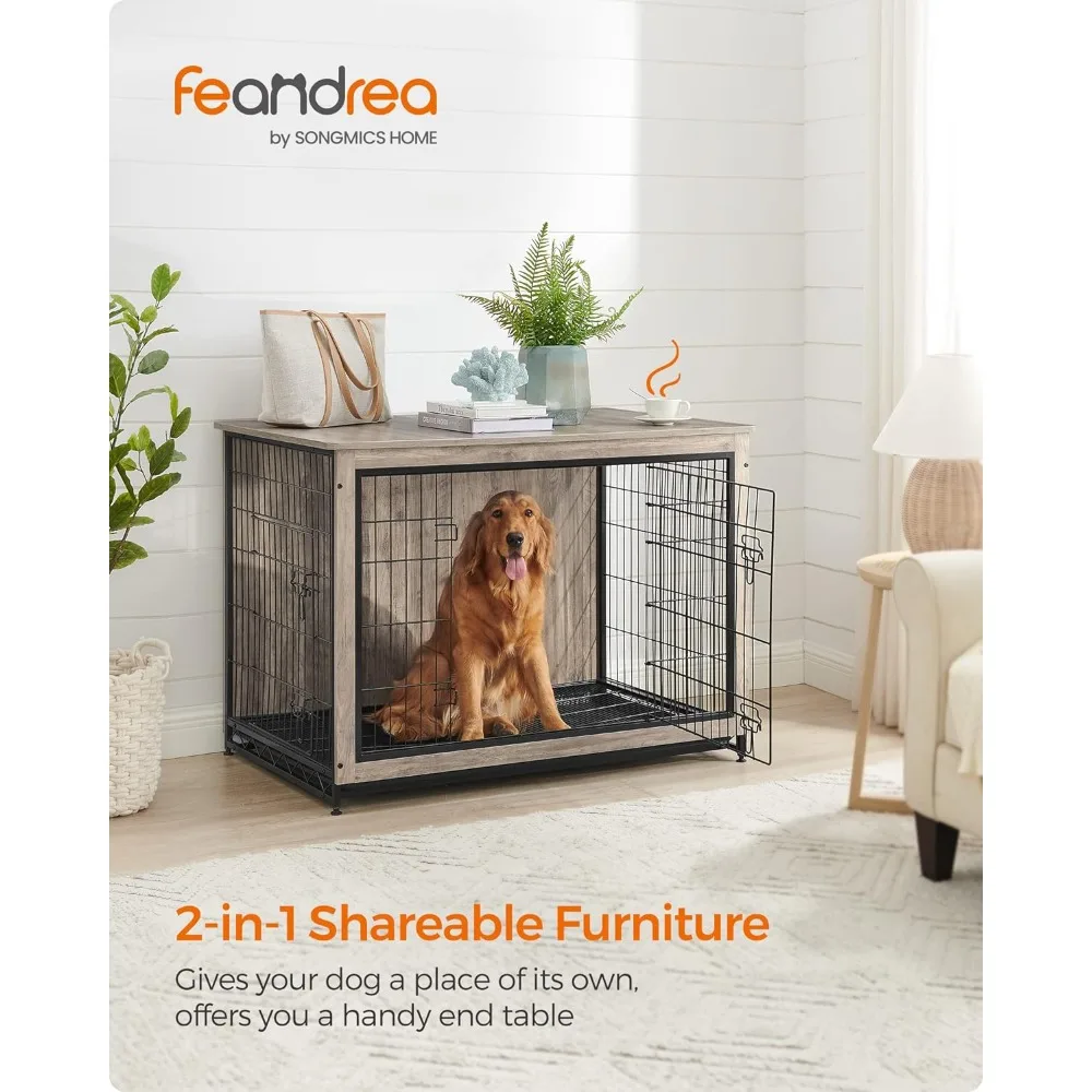 Feandrea Dog Crate Furniture, Side End Table, Modern Kennel for Dogs Indoor up to 80 lb, Heavy-Duty Dog Cage with Multi-Purpose