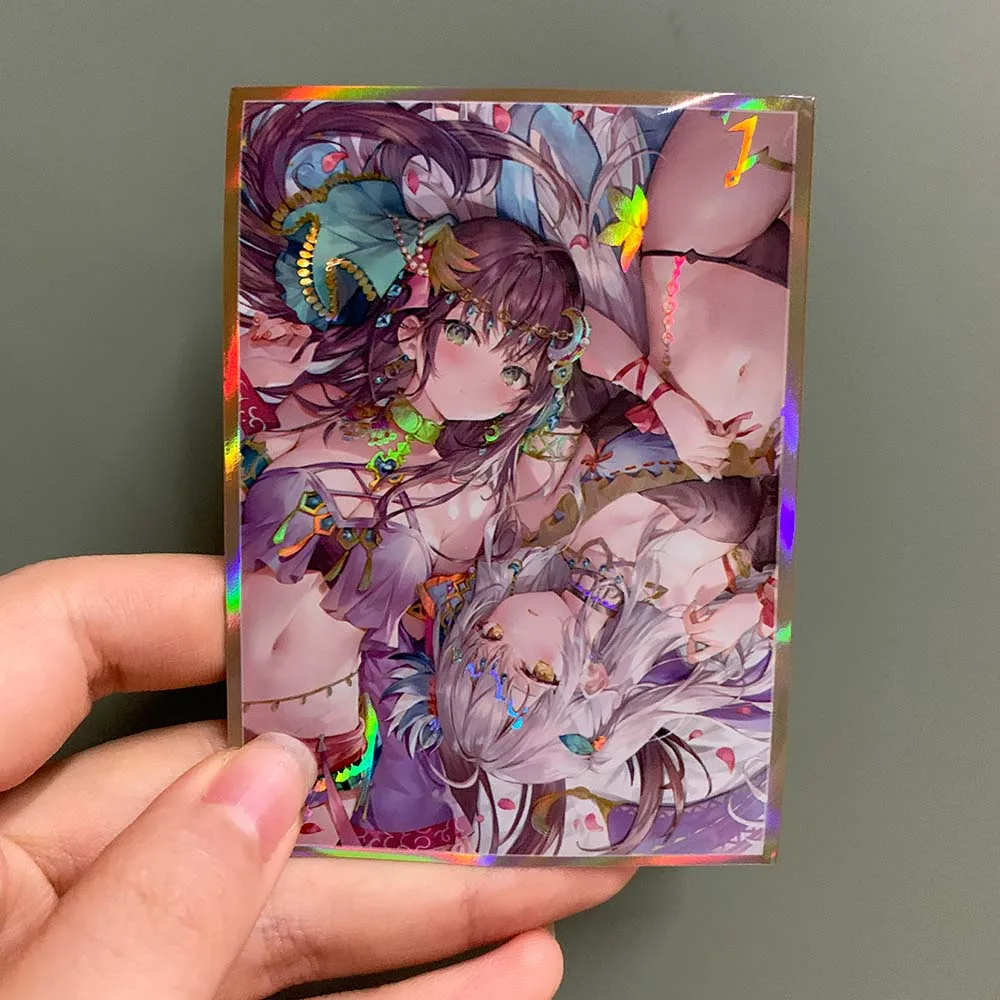 

60 шт., голографический рукав для карт PTCG, аниме, аниме художник, Momoco Mochi Mmoko, фигурка, лазерная вспышка, рукав для карт для девочек, защитный чехол