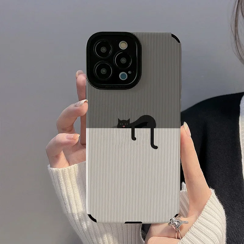 For Funda iphone 16 15 14 12 11 13 Pro 15Pro 16Pro Max mini X XS Max XR SE2 SE3 7 8 Plus Phone Case Cute Cat Soft Leather Cover