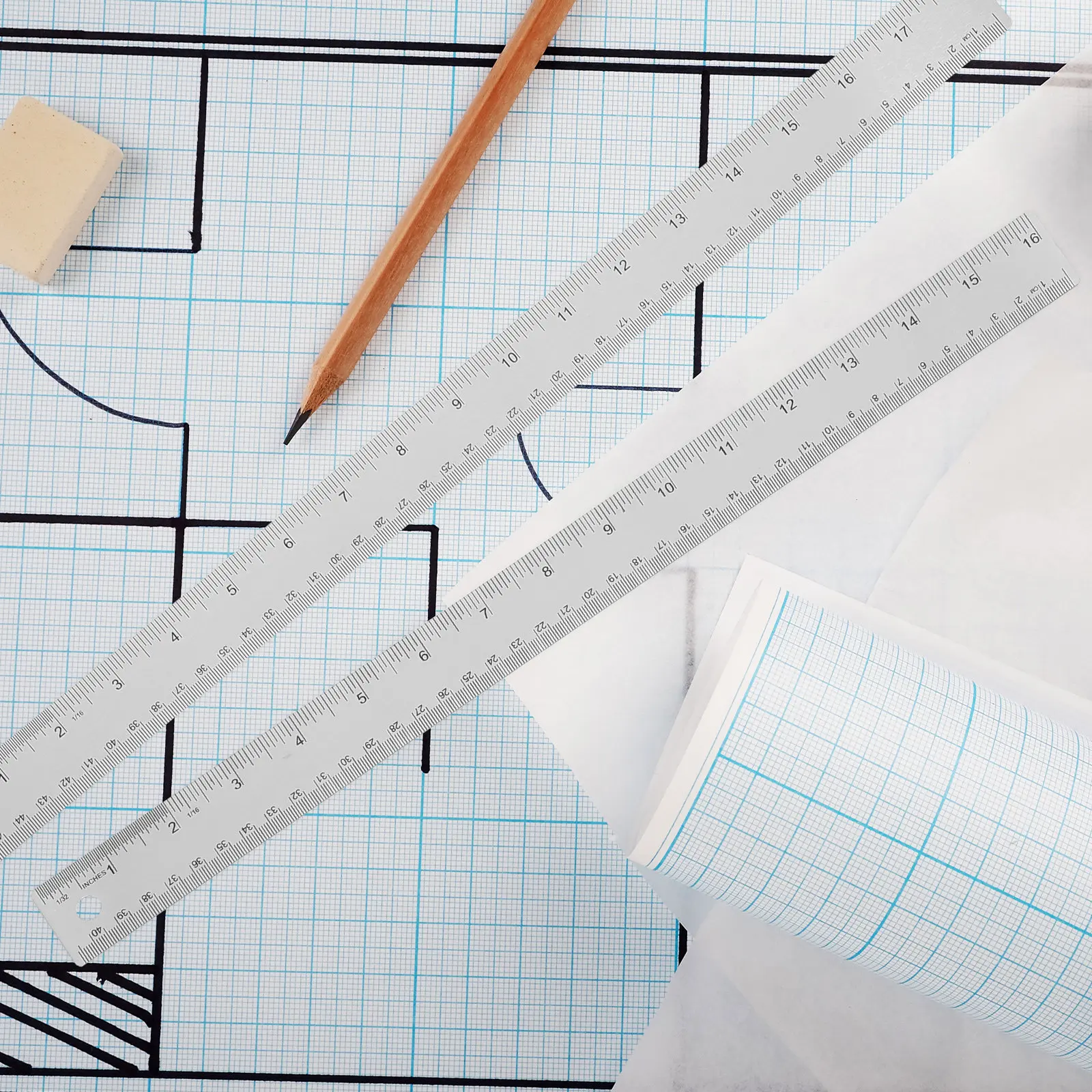 2Pcs Stainless Steel Ruler Metal Metric Scale Precise Drawing Drafting Tool Engineer Office Student Stationery Essential