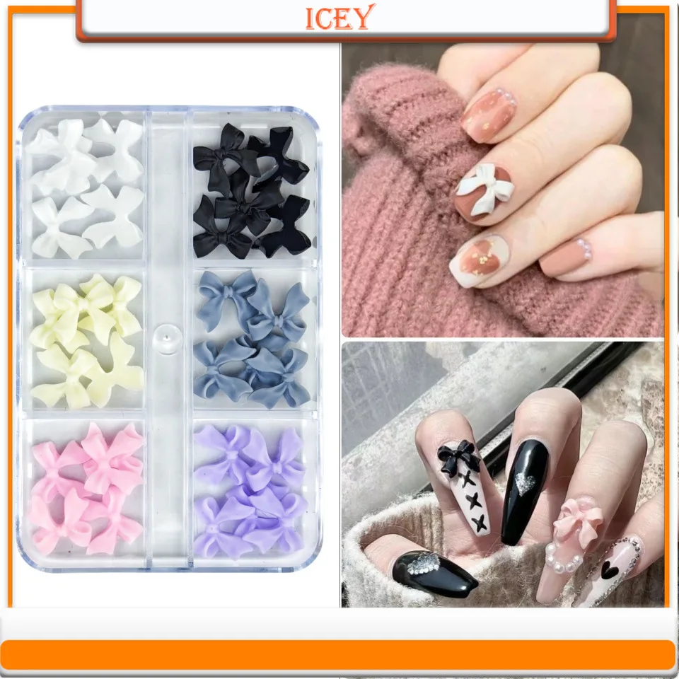 

Icey Beauty 6-panel Nail Resin Bow Ribbon Multi-color Mixed and Matched Three-dimensional Frosted Bow Tie Diamond DIY Accessory