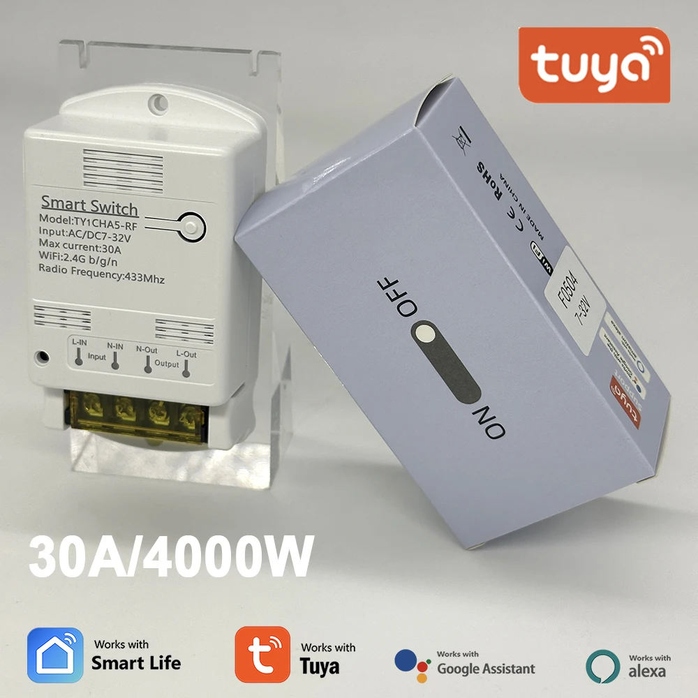 

30A 4000W Tuya Smart Switch WiFi Модуль автоматизации умного дома Беспроводной электрический переключатель высокой мощности работает через Alexa Google Home