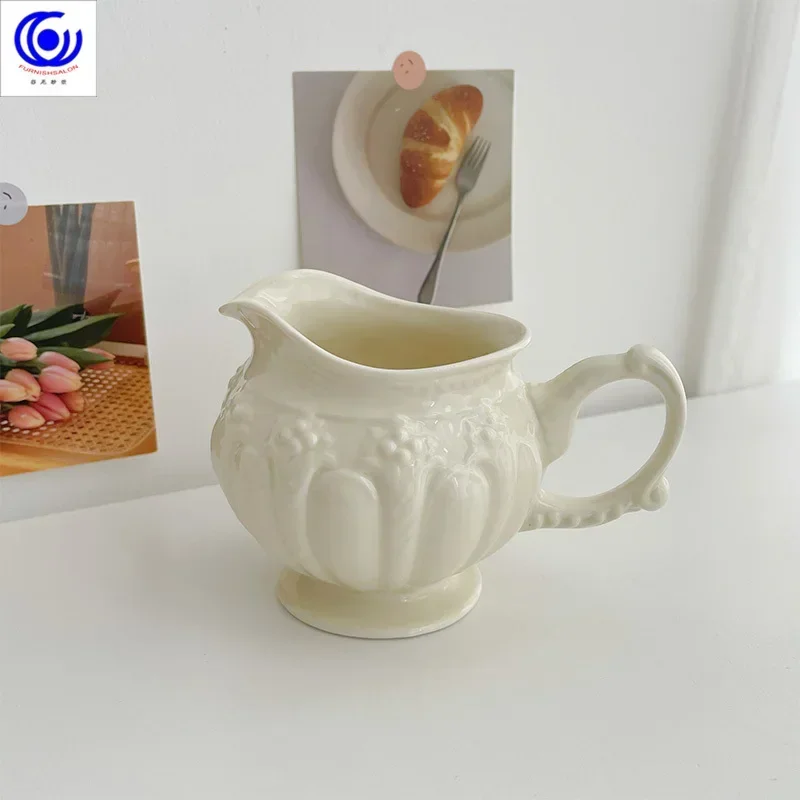 Art sense retro ceramic coffee cup and saucer set relief cup exquisite afternoon tea tea set