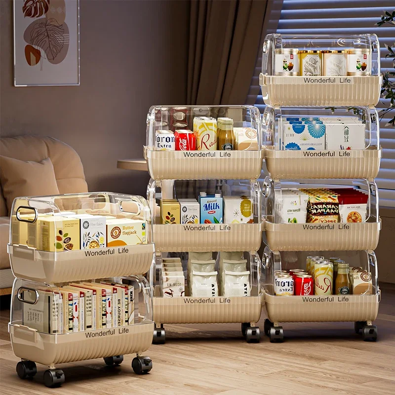 Multi-Layer Storage Trolley, Mobile Organizer for Living Room Toys and Snacks, Desk-Height Rolling Cabinet for Home Use