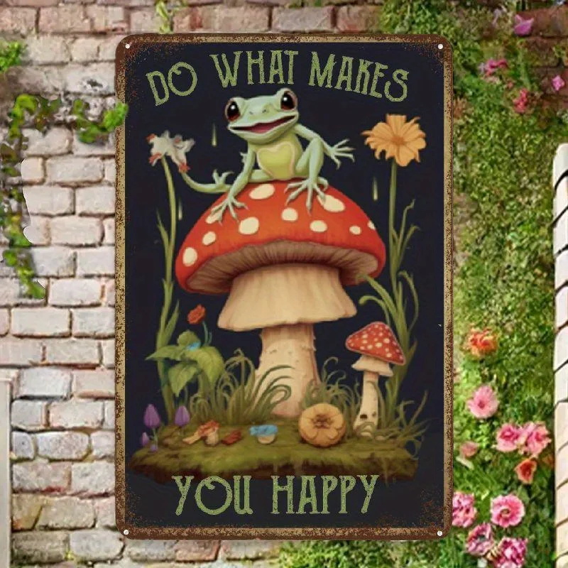 1 pièce Décoration murale en métal motif Champignon et Grenouille, Plaque décorative vintage en fer pour Chambre, Cuisine, Salon, Jardin, Café, Cottage