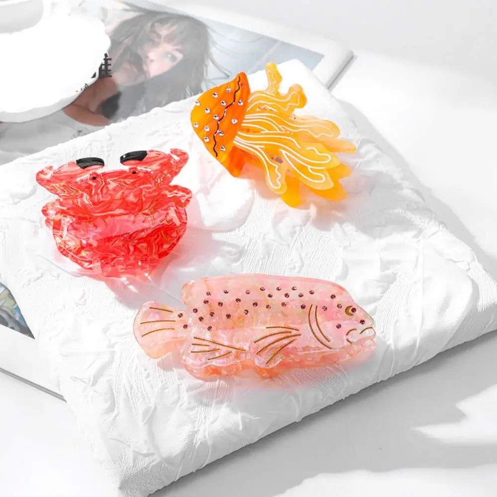 

Sweet Ocean Animal Hair Clip Acetic Acid Beach Headwear Crab Fish Hair Claw Korean Style High Ponytail Clip Geometry Shark Clip