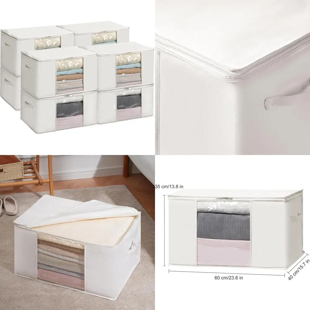 

Zippered Clear Window Cotton Blend Storage Bags for Seasonal Clothing and Bedding, 8-Pack, 23.6x15.7x13.8 Inches, Beige