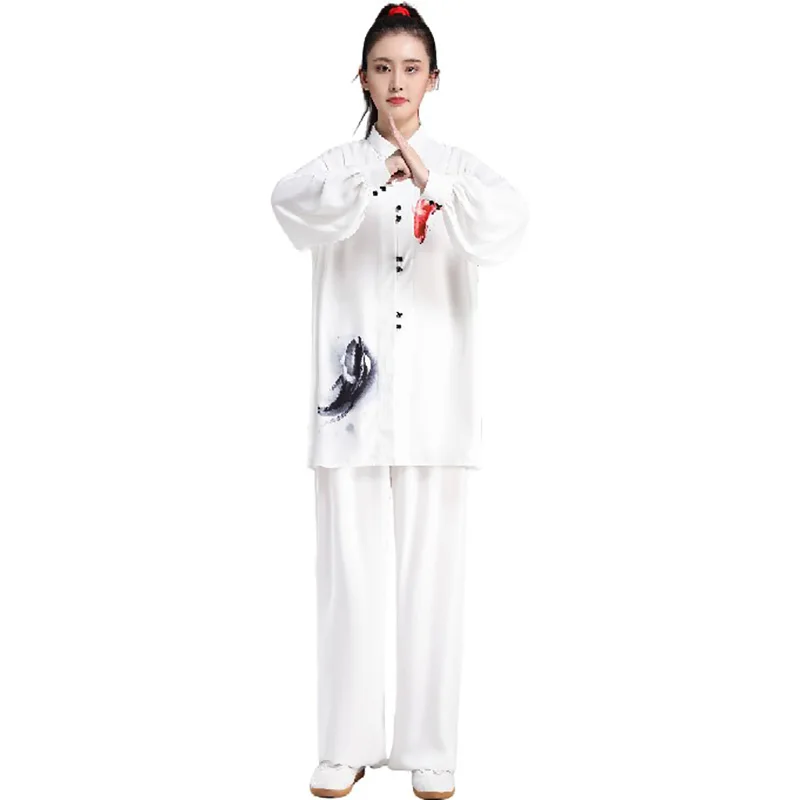 USHINE Chinese KungFu Uniform Traditional Flower Koi Print WuShu TaiChi KungFu Uniform Outdoor Walking Tai Chi Exercise Practice - Image 5