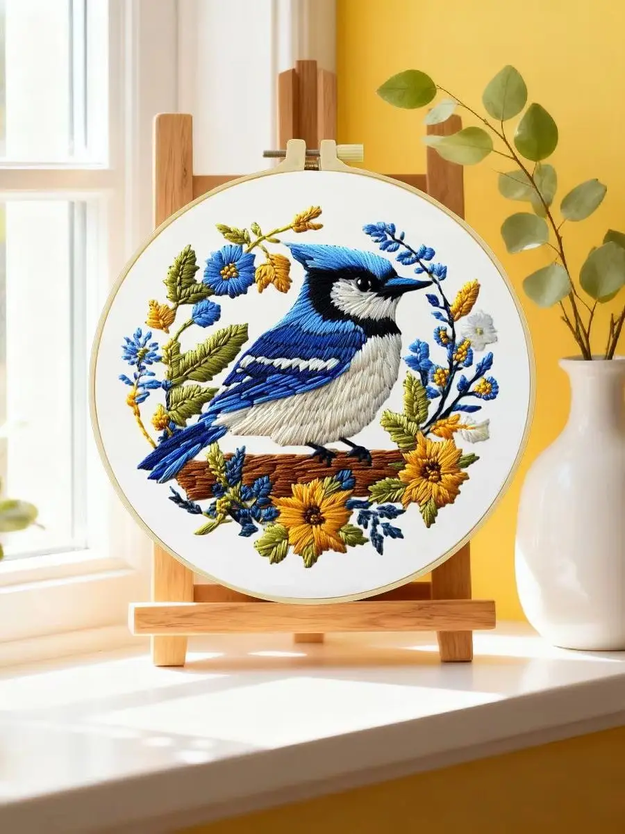 1 Stück 20X20CM/15X15CM 7,87/6,3 Zoll Bluejay Stickerei Starter-Kit DIY-Kit DIY-Stickerei-Set Handarbeiten Malerei – Detail 6