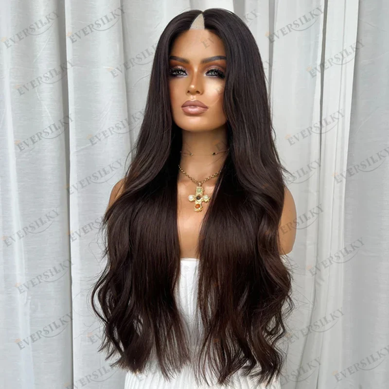 شعر بشري لعذراء إيطالي أومبير أحلك بني متموج قليلاً آلة كاملة صنع U جزء الباروكات للنساء السود سوبر طويل 30 بوصة الباروكات