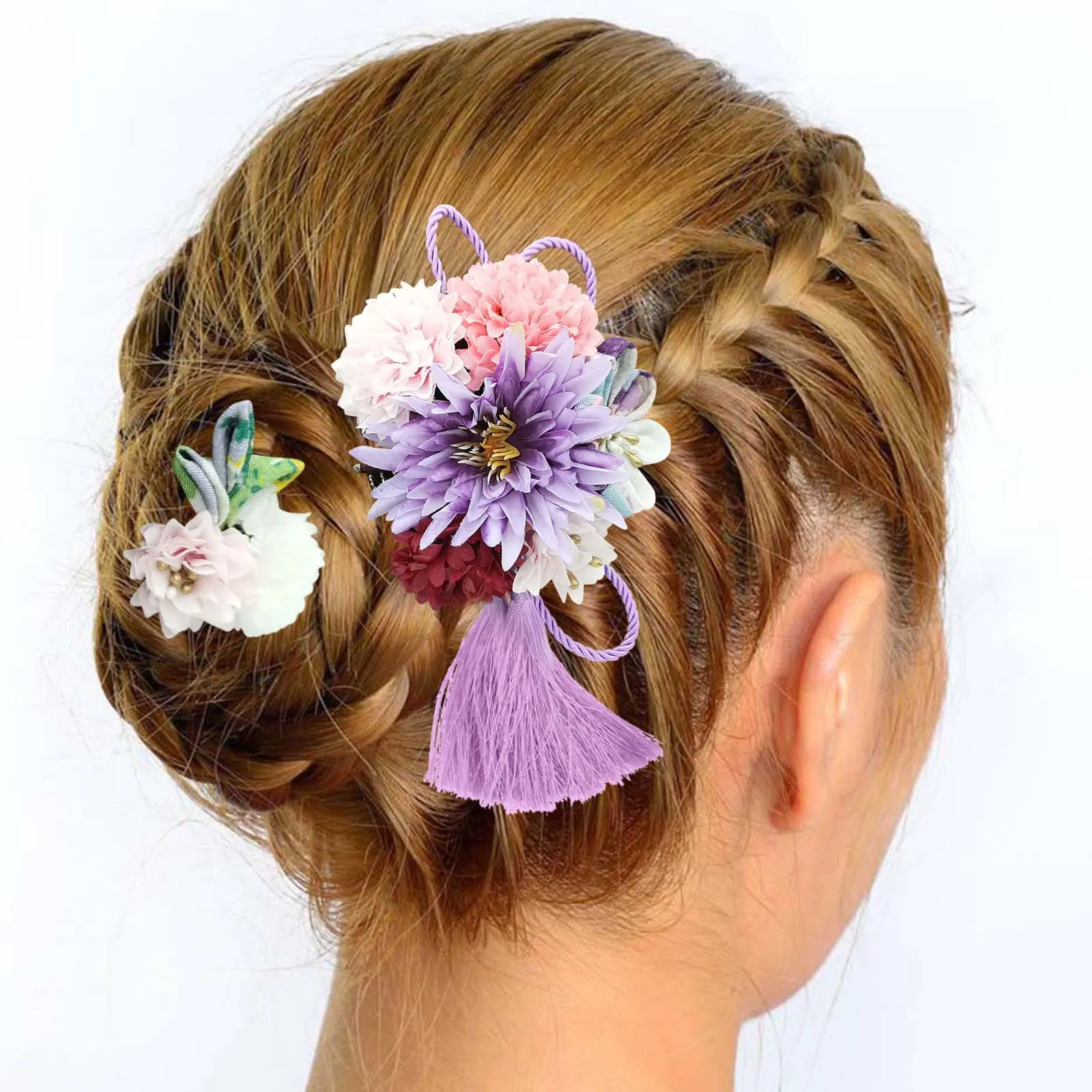 

2Pcs Flower Tassel Hair Combs Japanese Style Elegant Bridal Wedding Headpiece for Women Party Hair Accessories