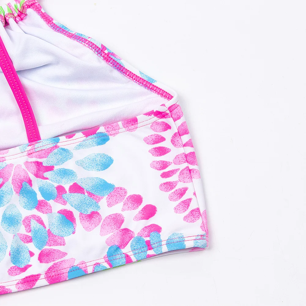 2025 Flower Print Girls Kids Swimwear Swimsuit Summer Children Teen Students Biquini Infantil Kids Girls Bikini Set Bathing Suit