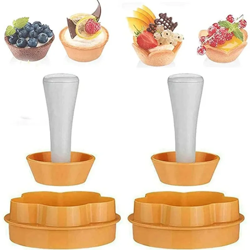 Pastry Dough Tamper Kit Kitchen Flower Round Cookie Cutter Set Cupcake Muffin Tart Shells Mold Baking Tools