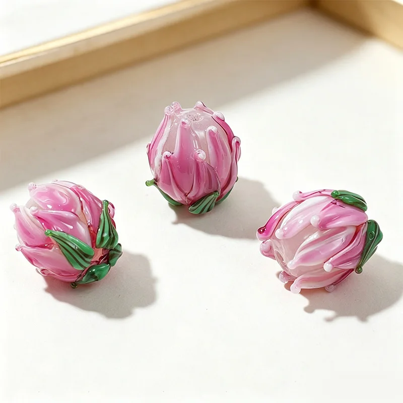 2 Stück 15 mm handgefertigte Lampwork-Tulpenblumenperlen, modische lose Glasperlen für die Schmuckherstellung, DIY-Armband, Ohrring-Zubehör – Detail 5