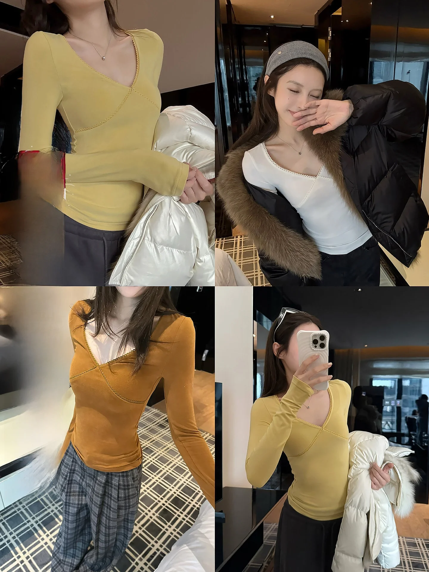 

NingSi футболка с кружевной отделкой V-Ne Long Sve, женская осенне-зимняя облегающая футболка с базовым слоем, повседневный универсальный крой