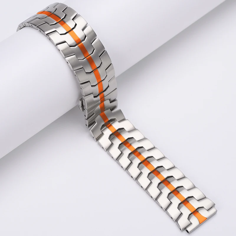 20mm 22mm Stainless Steel Watch band Strap Accessories Bracelet Watchband Wristband Butterfly clasps Black Silver For Man Orange