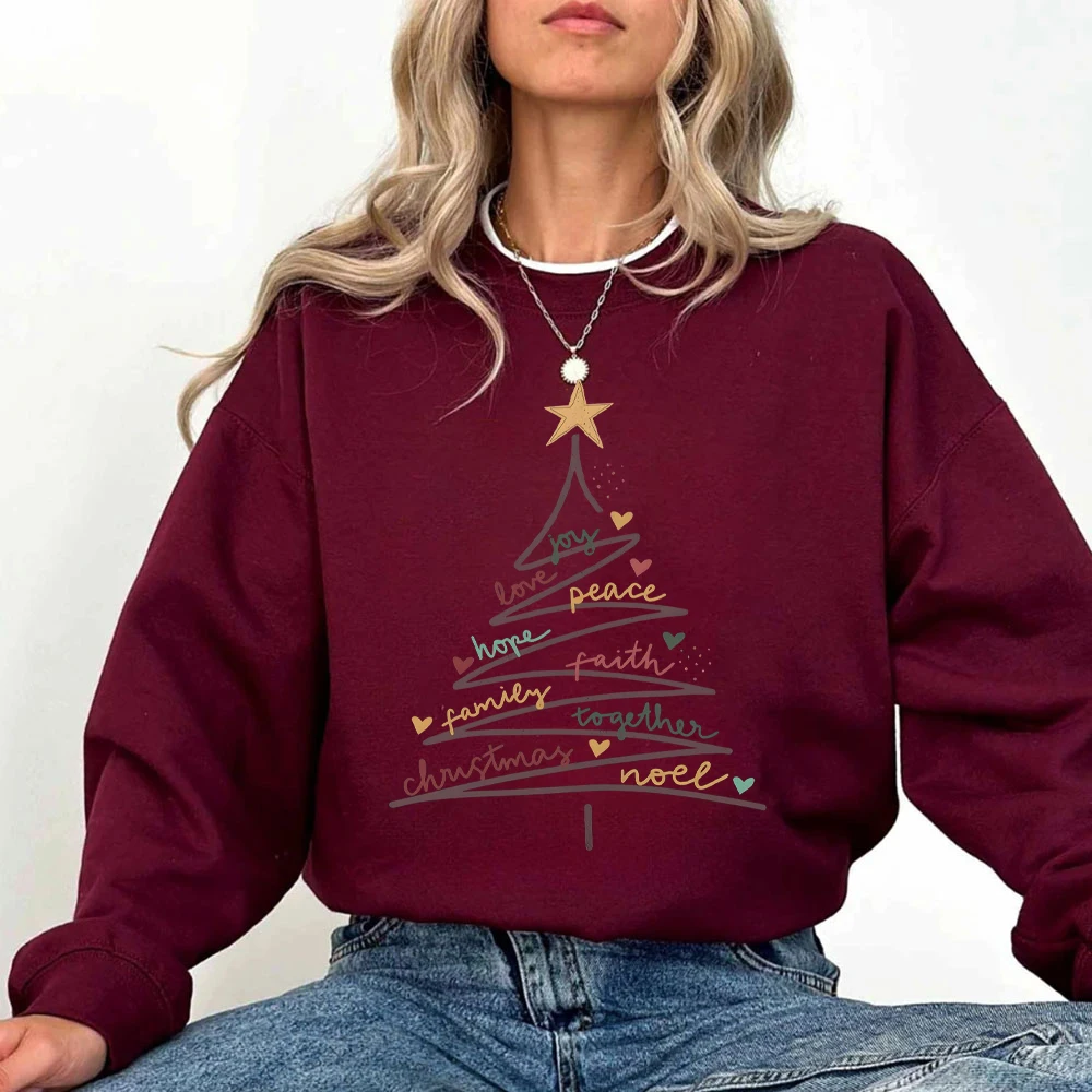 Cute Christmas Tree Women Clothing Love Peace Women's Clothing Hope Together Hoodie's for Womens Family Christmas Joy Sweatshirt