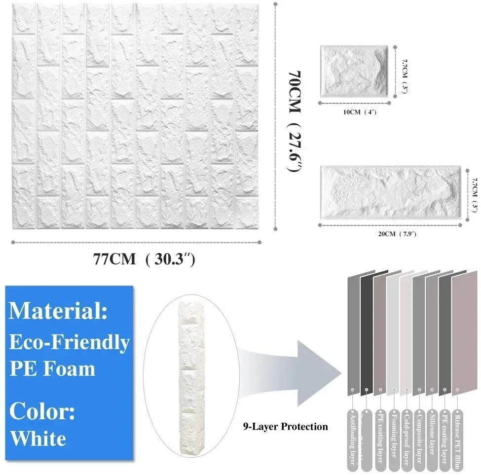 Imagem -03 - Impermeável Umidade Prova Pvc Tijolo Parede Adesivo Auto-adesivo Papel de Parede 3d para Decoração Mármore Padrão 10 Pcs