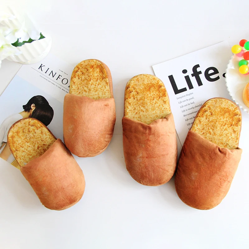 Simulation Bread Cotton Slippers Winter Home Soft Bottom Non-Slip Plush Warm Cotton Slippers