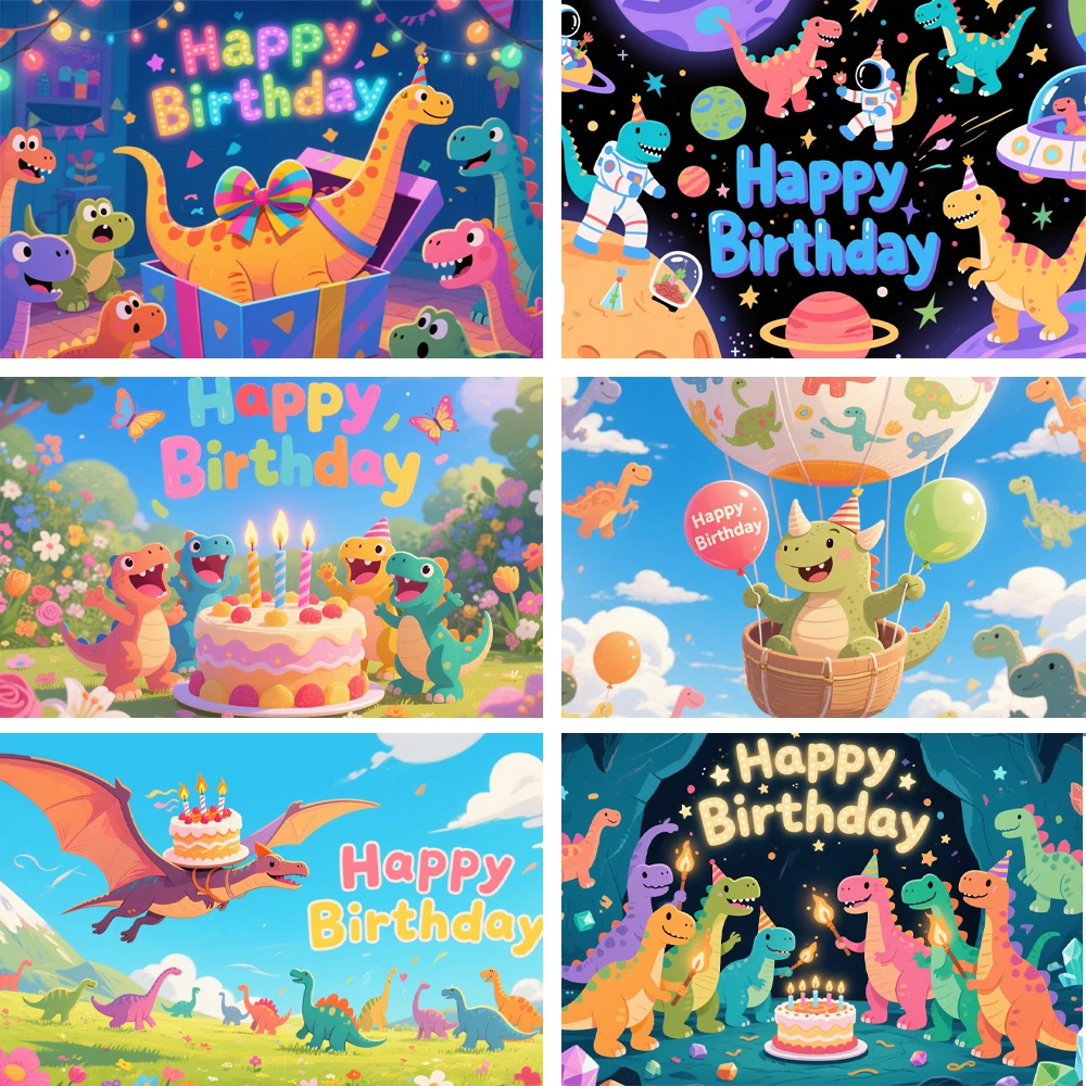 

Cartoon Dinosaur Birthday Theme Backdrop Poster Baby Shower Jungle Photo Decoration Disposable Supplies Background Kids Gifts