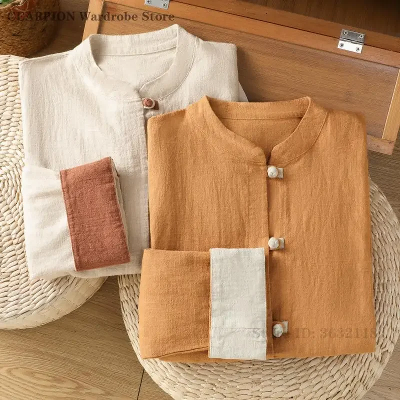 

Блузка с длинными рукавами в восточном стиле, традиционная китайская рубашка, ретро-топ в стиле Тан, свободная повседневная женская рубашка для тай-чи и кунг-фу