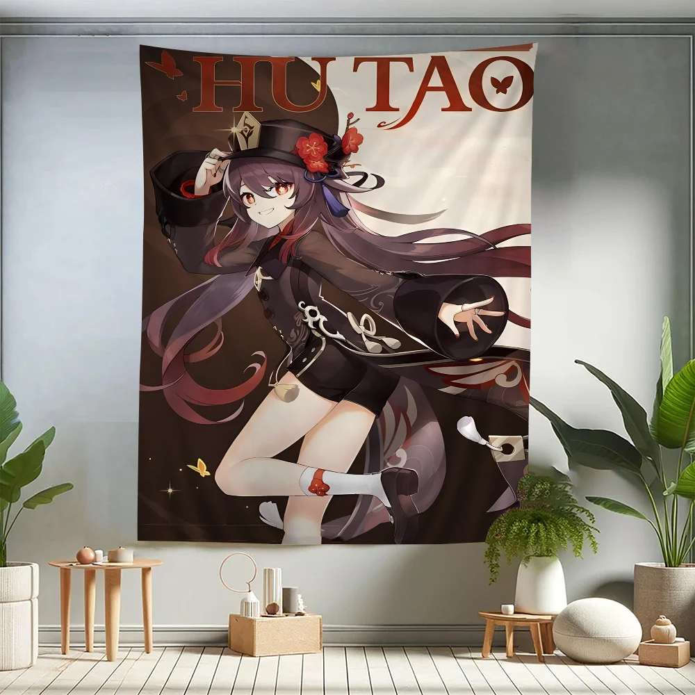 

Anime Genshin Impact Hu Tao Classic Movie Cartoon Tapestry Bohemian Wall Tapestries Mandala Home Decor