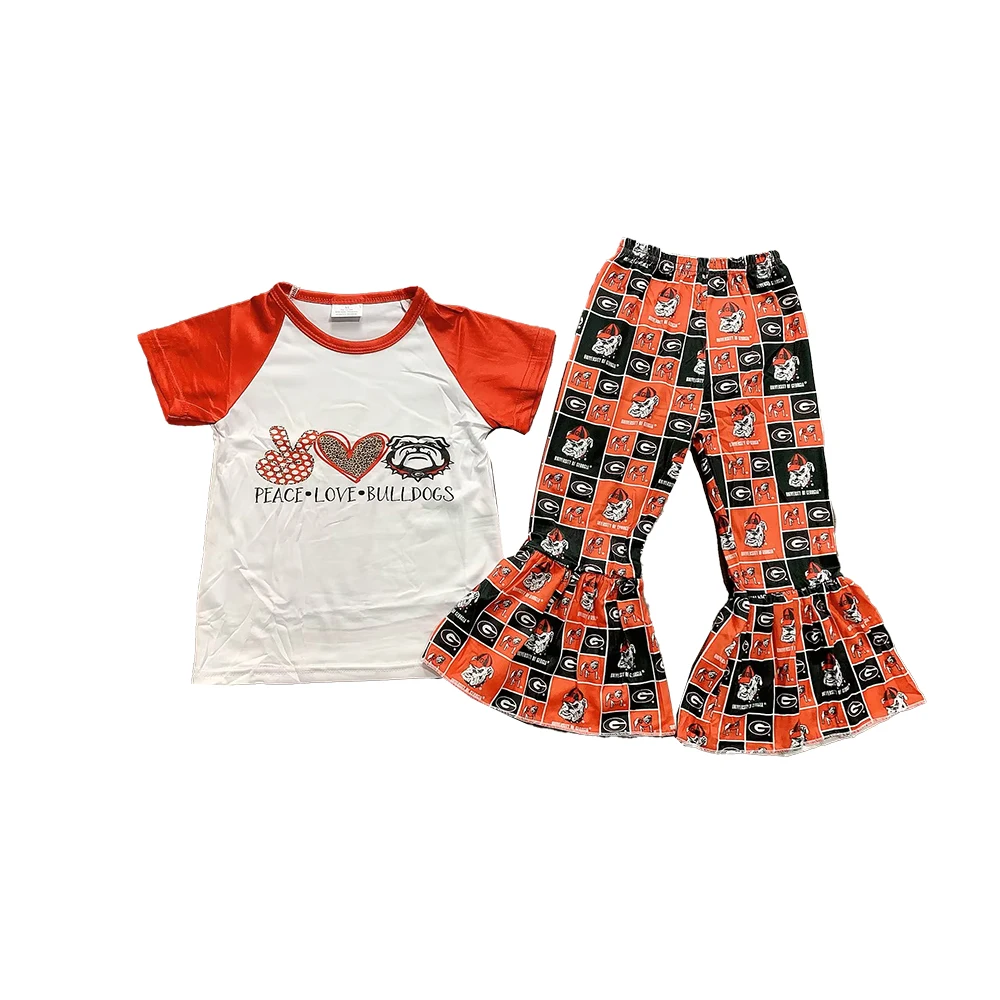 Girls Boutique Clothing Peace Love Cowboy Team Bell Pants Sets Baseball Toddler Girls Clothes Sets