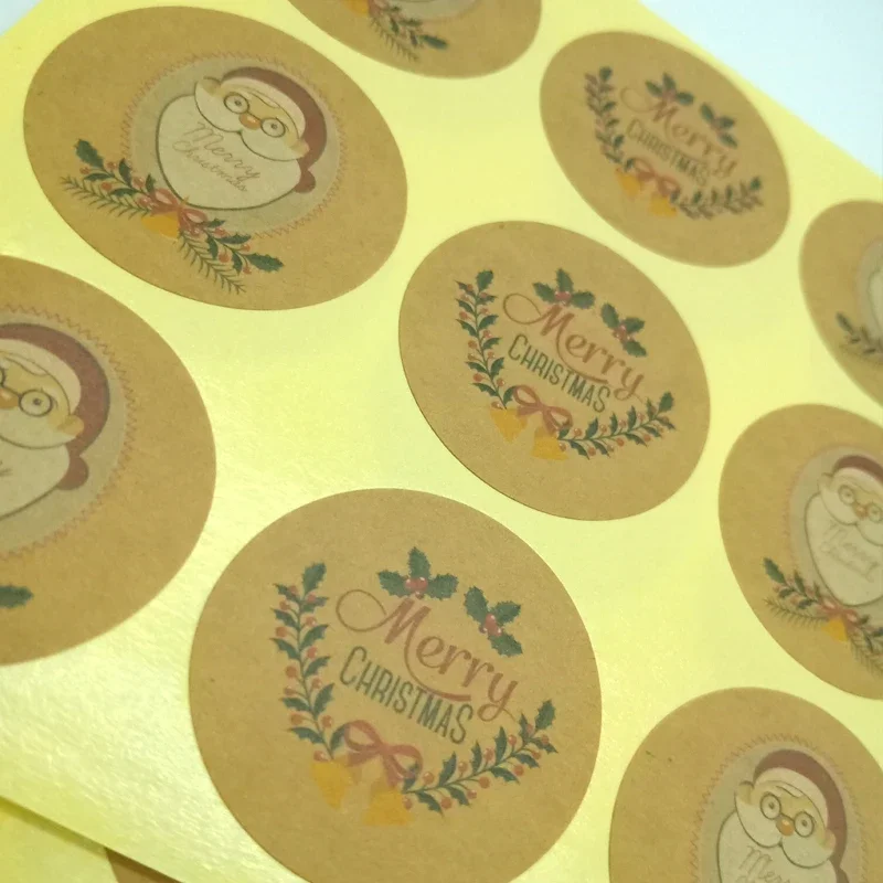 120pcs/lot kraft round "Merry Christmas" theme seal sticker DIY gifts posted baking  package label decorative for Chriatmas