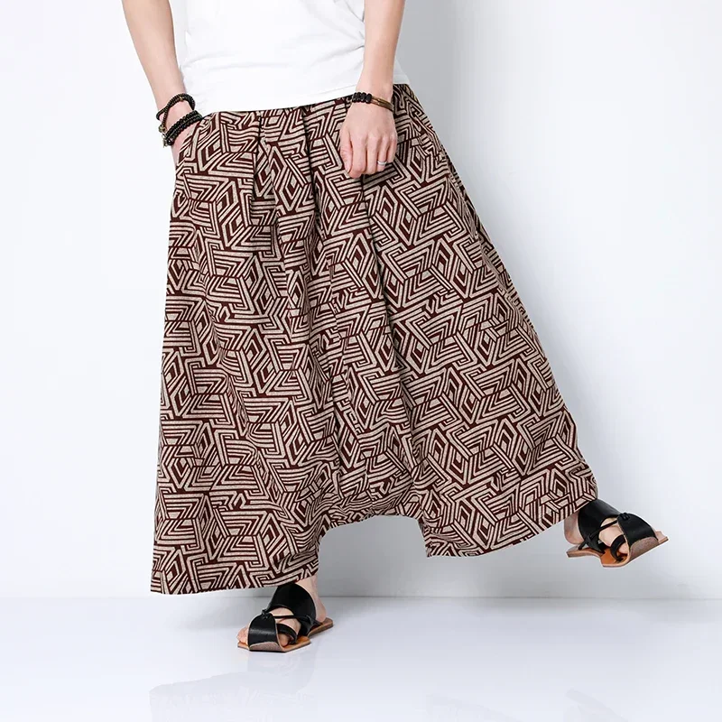 Men's Loose Crossover Pants Chinese Style Retro Casual Wide Leg Pants Large Size Men's Graphic Trousers Hip Hop Clothing