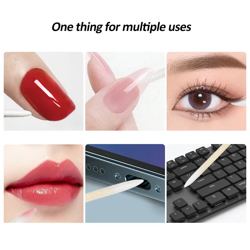 500-100 個白い爪木綿棒クリーンスティック木製綿ヘッドマニキュアメイククリーンツールマニキュアリムーバー用