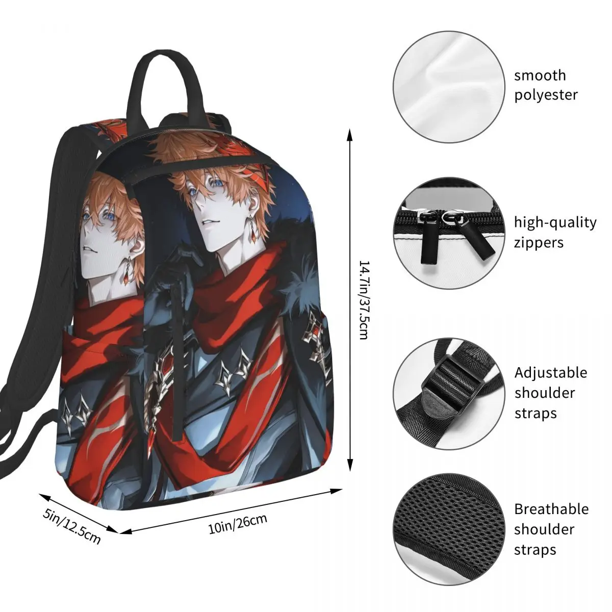 Games Genshin Impact Tartaglia (5) Backpack Student BookBag Boys Girls School Bag Laptop Shoulder Bags Men Women