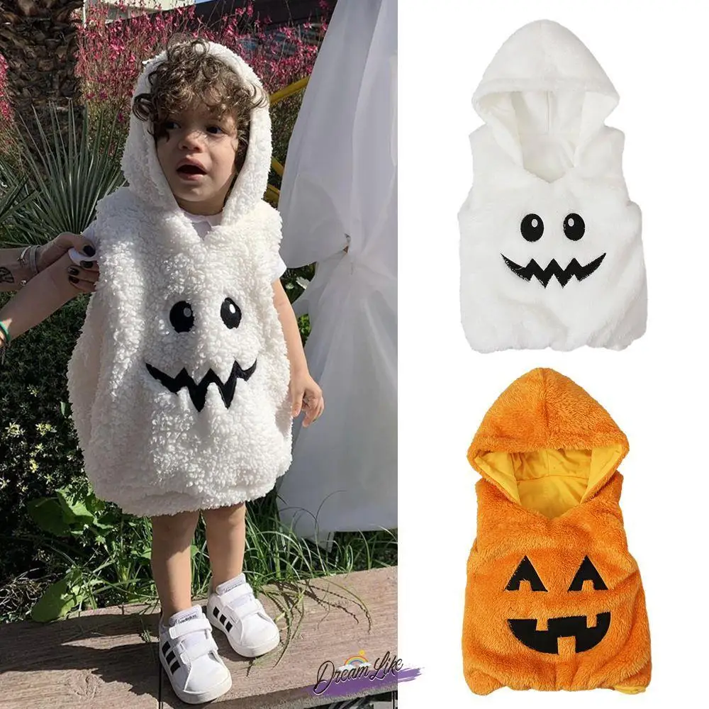 

Thickened Halloween Costume Vest Children's Autumn Winter Seasonal Sleeveless Pumpkin Shaped Hooded Vest Top Ins Style Kids C...