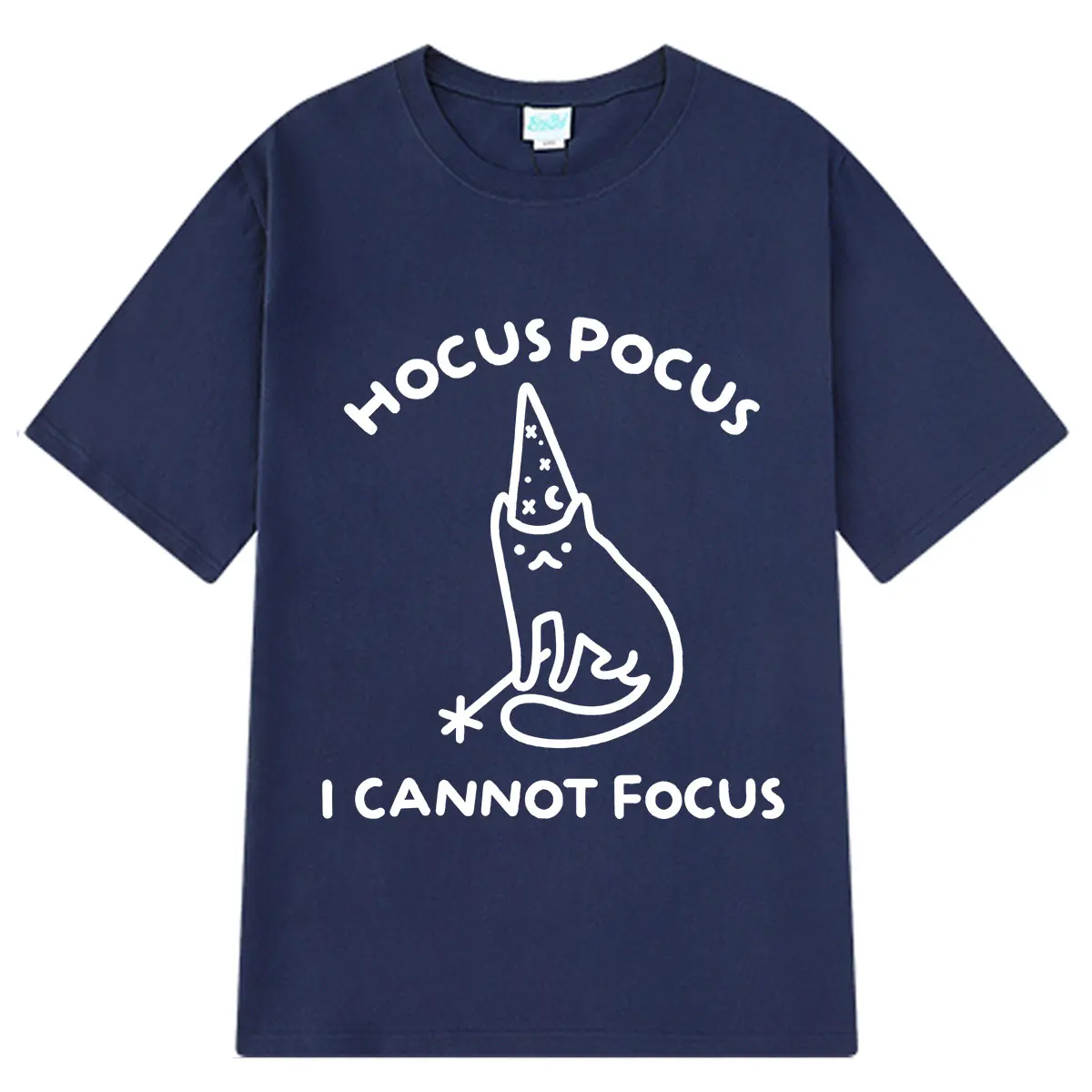 Hocus Pocus I Cannot Focus Funny Cat T‑Shirt Men Women Casual Short Sleeve Tops Summer Short-sleeved Loose Casual Cotton T-shirt