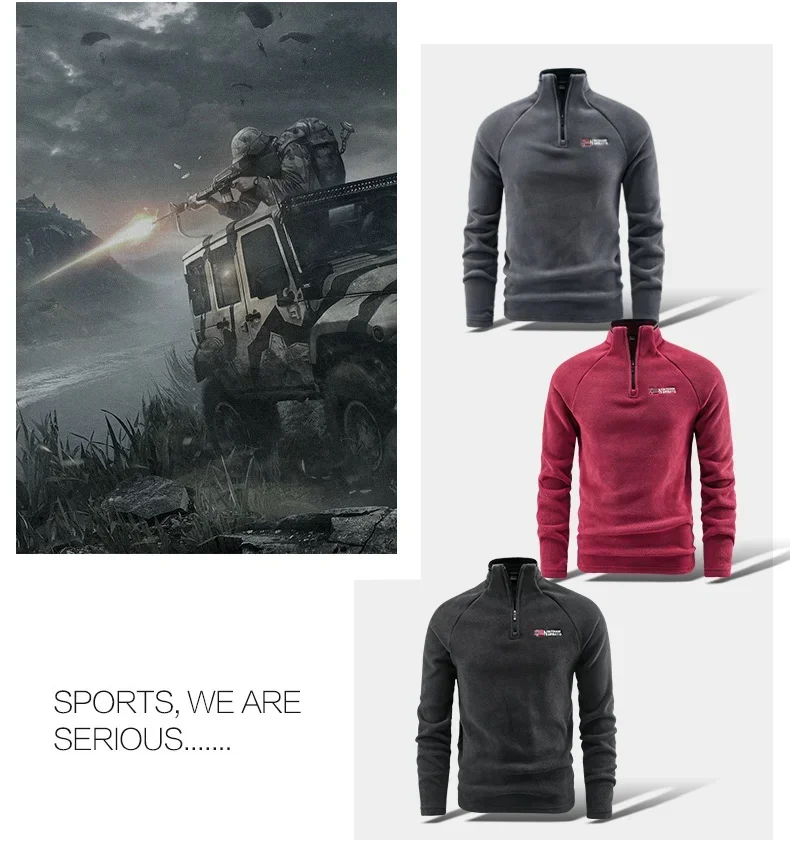 Herren-Sweatshirt aus norwegischem Polar-Fleece, Herbst-Winter-Pullover, dick, warm, mit Stehkragen, halbem Reißverschluss, lässig, langärmelig, Fleece-Oberteil – Detail 5