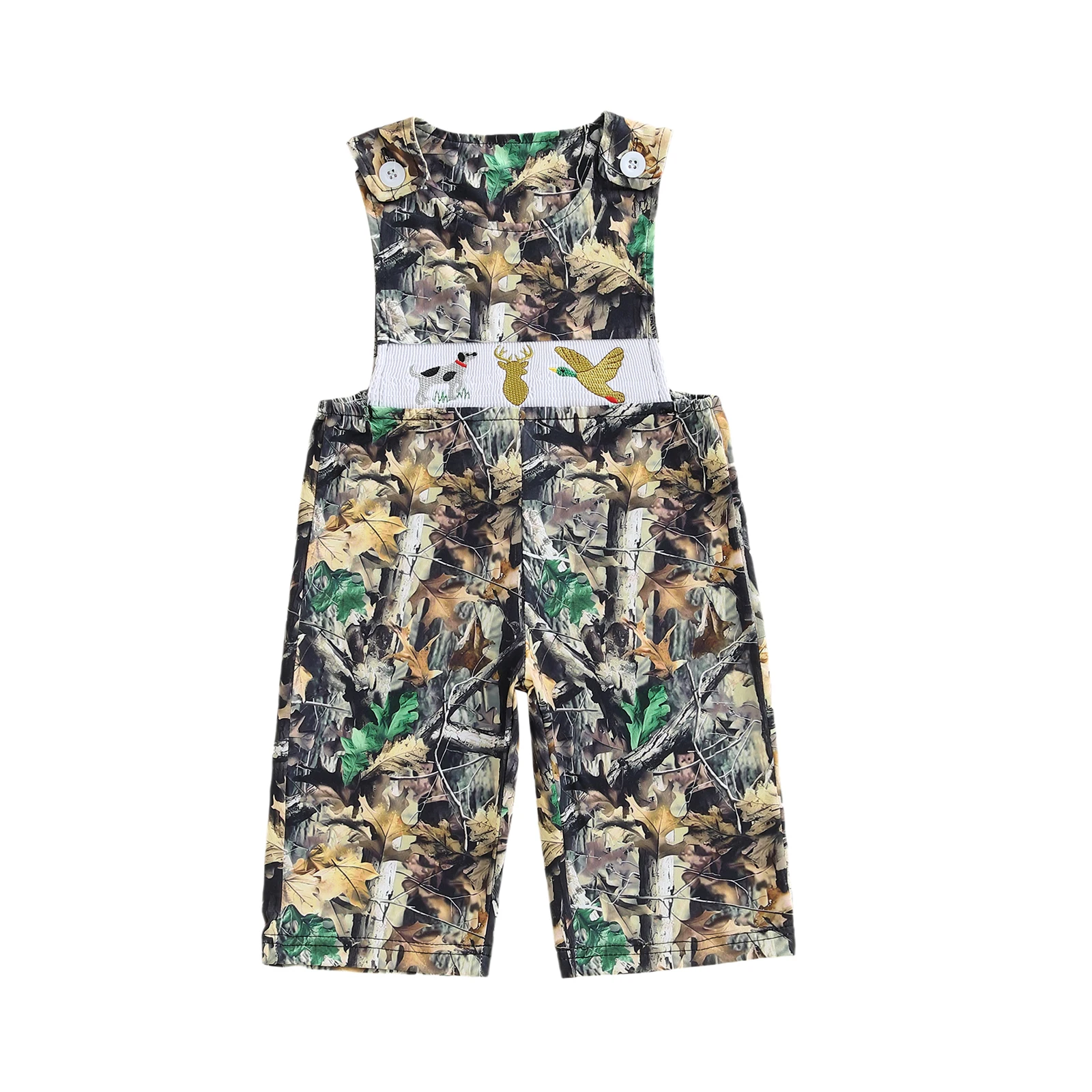 

Baby Boy Camouflage Romper Fashionable Duck and Dog Embroidery Round Neck Long Sleeve Jumpsuits