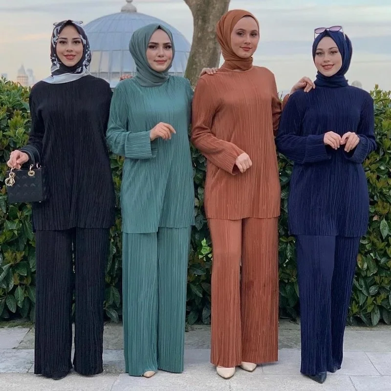 

Fashion Abayas for Women Summer New Long Sleeve Dark solid Elegant Dress Dubai Abaya Turkey Islam Muslim Dress