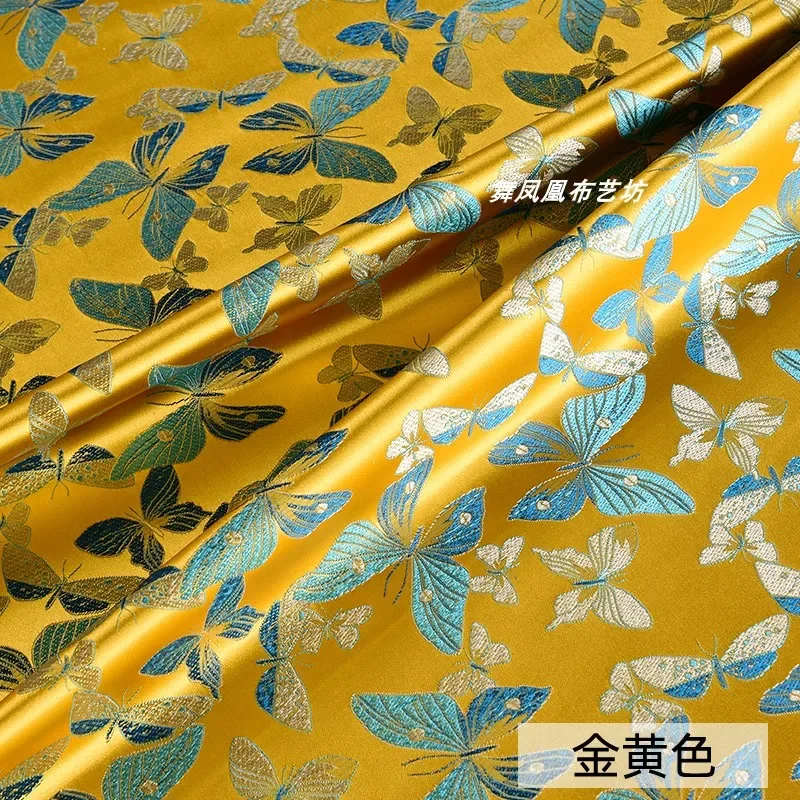 

Gorgeous Golden Butterfly Jacquard Satin Fabric for Cheongsam and Chinese Style Jacket Clothing Designer Fabric