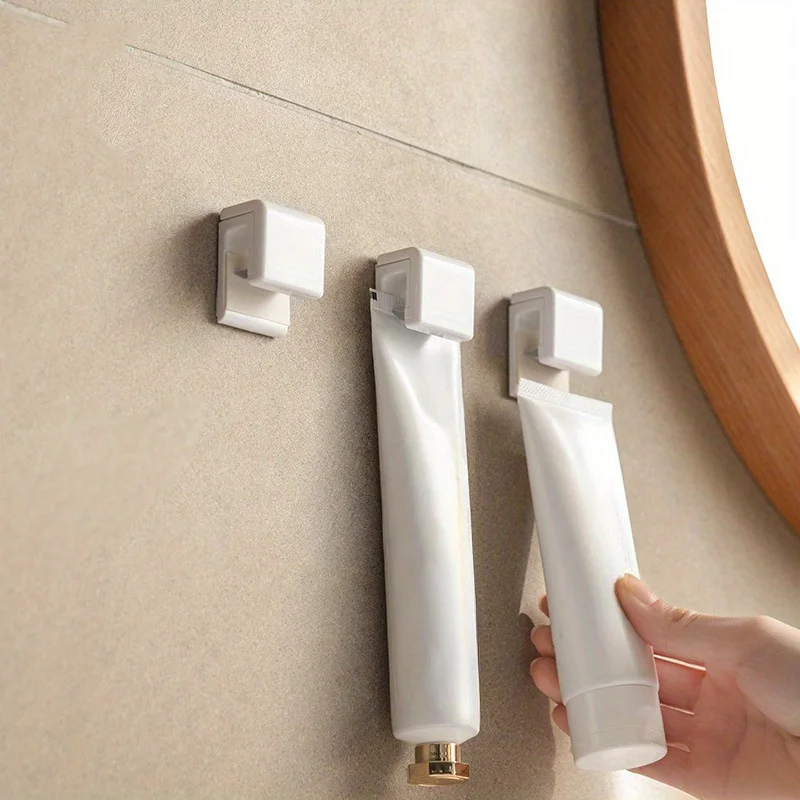 2Pcs Bathroom Toothpaste Holder Clips White Self‑Adhesive No‑Trace Hooks Cream Tube Clips Multifunctional Bathroom Storage Clamp