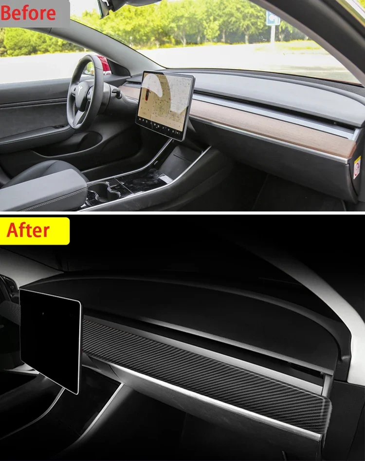 Für Tesla Modell 3 Y Dashboard Panel Abdeckung Tür Trim Dekoration Aufkleber Modell 3 ABS Carbon Faser Muster Dekor Zubehör – Detail 3