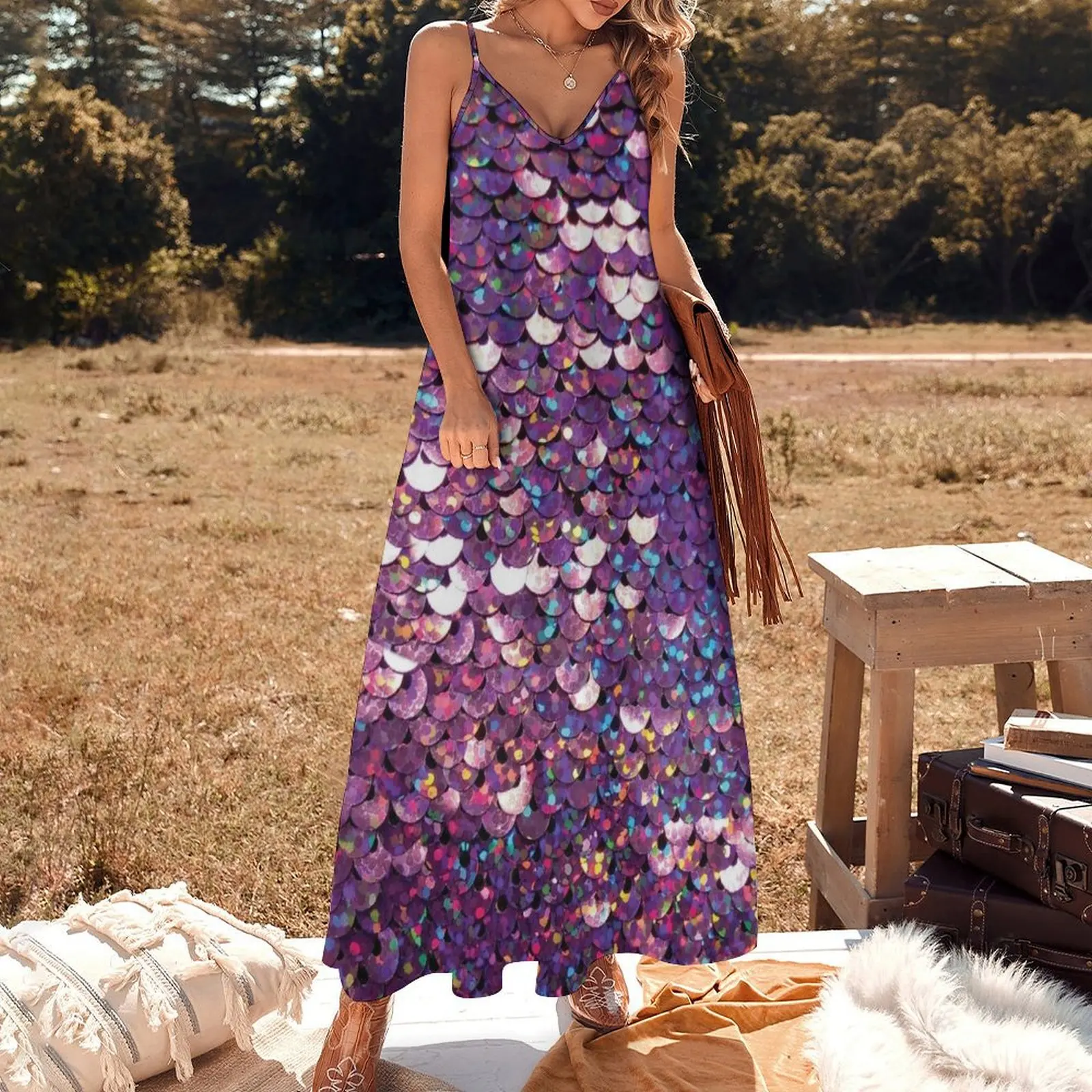 Photographic Image of Purple Sequins Sleeveless Long Dress summer dresses for women 2025 prom dress 2025 Dress