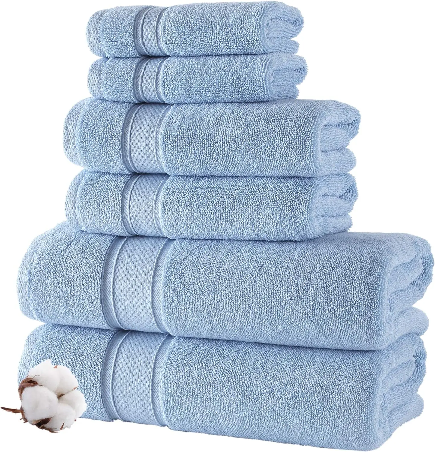 Luxury Linen - Hotel Quality Turkish Towel Set for Bathroom (6 Pcs Towel Set, Sky Blue)