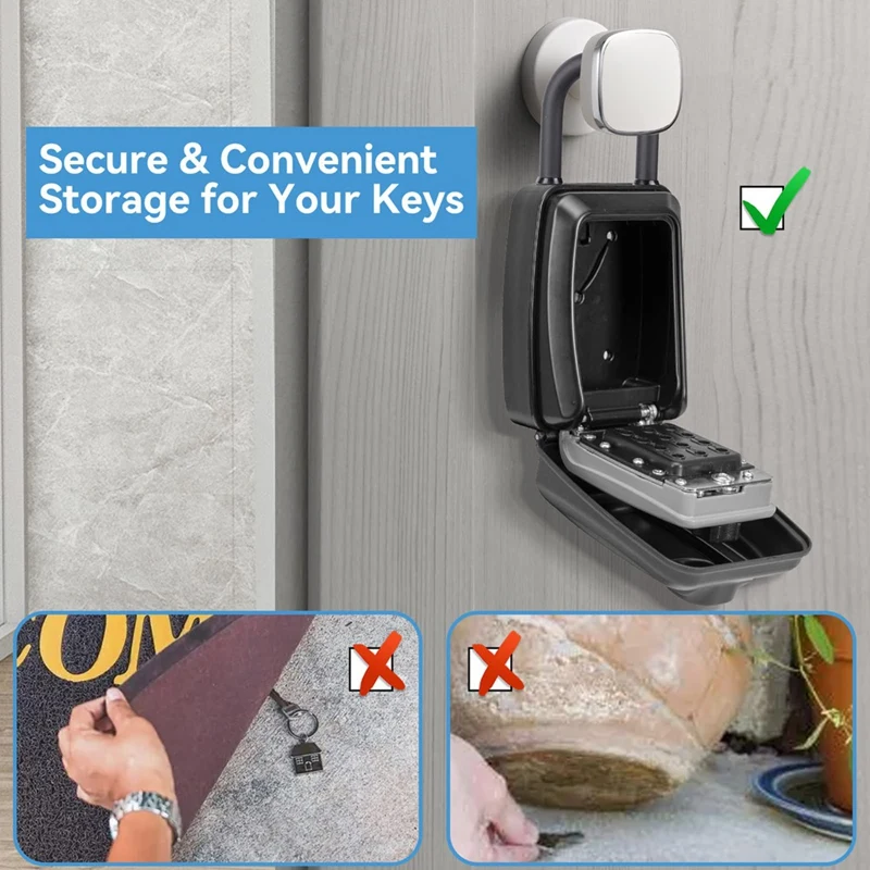 A73T Key Safe -Spacious Resettable 12-Digit Combination Keypad Lock Box, Waterproof Key Safe Wall Mounted Lockbox For Home
