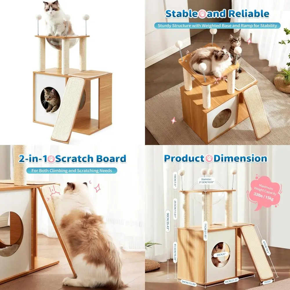 

Indoor Modern Cat Tower for Large Cats and Kittens, Wooden Heavy-Duty Climbing Furniture