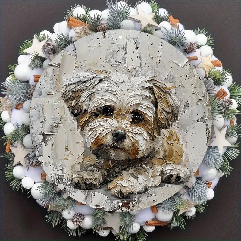 

Durable Aluminum Wreath Sign, Hippie and Dog Pet Theme, UV and Scratch Resistant, Easy-Hang Decor for Indoors and Outdoors