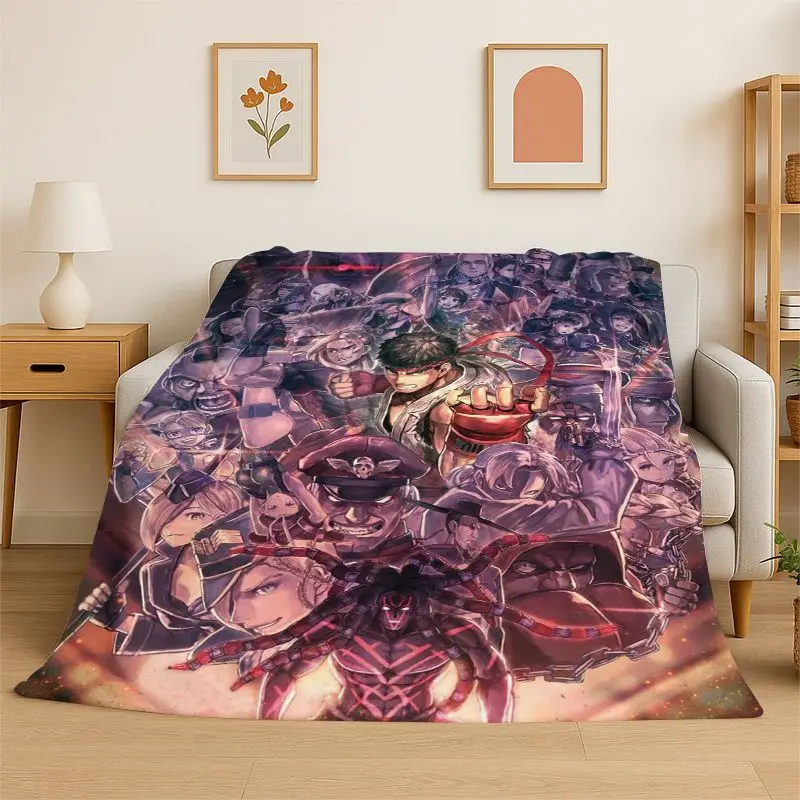 Retro Street Fighter Games Cartoon Flannel Blanket Soft Warm Throw Blanket for Bedroom Living Room Bed Travel Camping Picnic