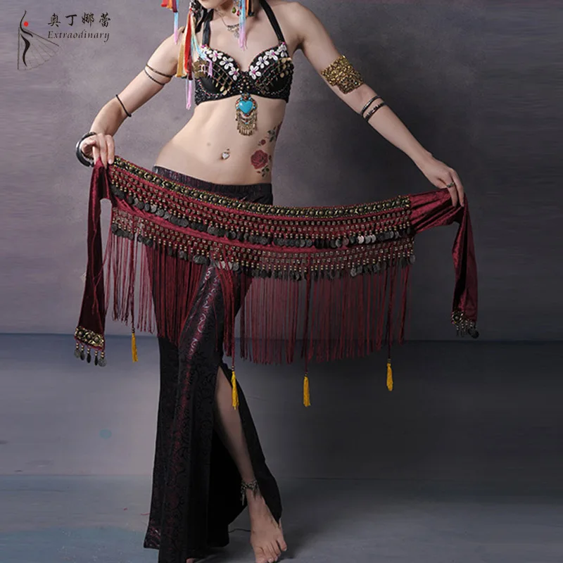2026 US New Belly Dance Hip Scarf Coin Belt Tribal Costume Fringe Tassel Belt Copper belly dancing waist belt on sale