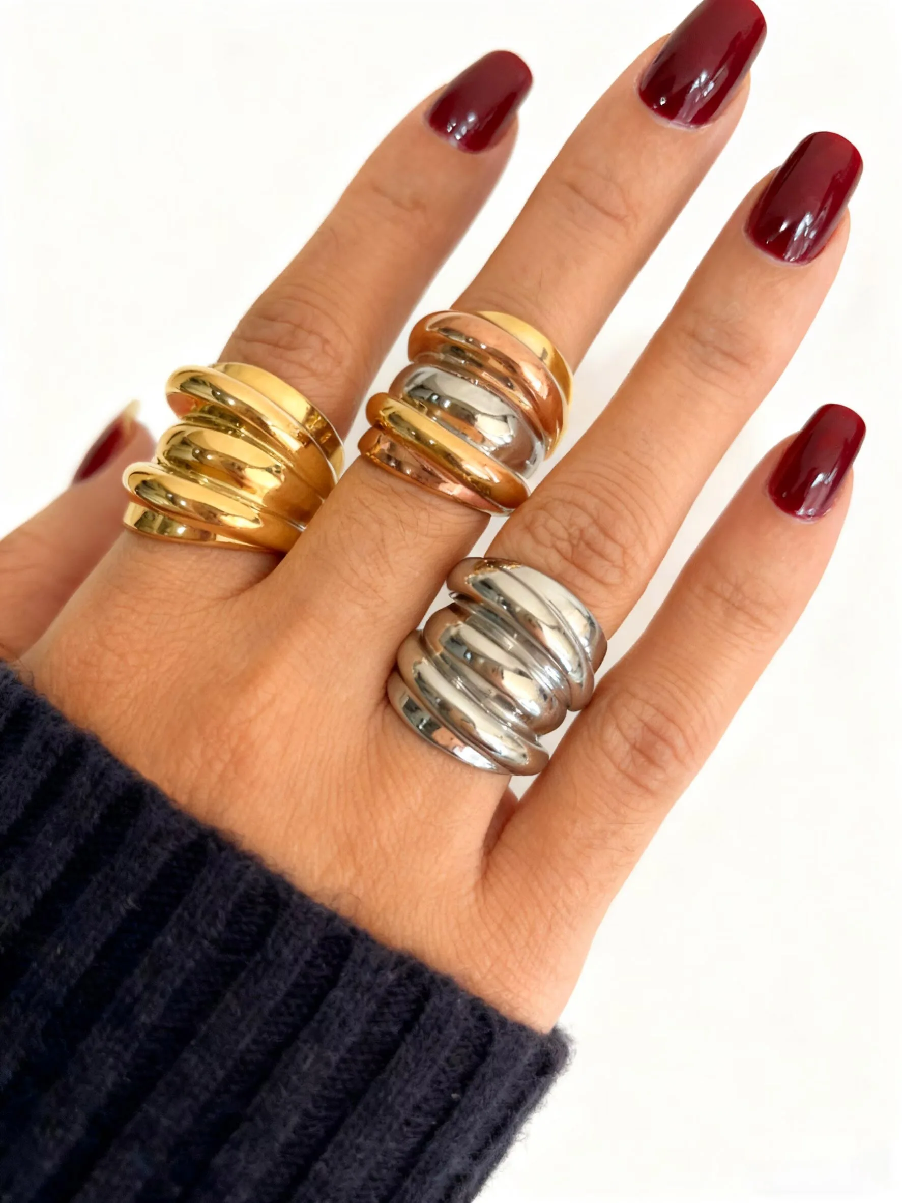 Peri'sbox حساسة الحد الأدنى متعدد الطبقات غير النظامية دوامة الفولاذ المقاوم للصدأ الدائري للنساء عادية خفيفة الوزن العصرية مجوهرات هدية #3