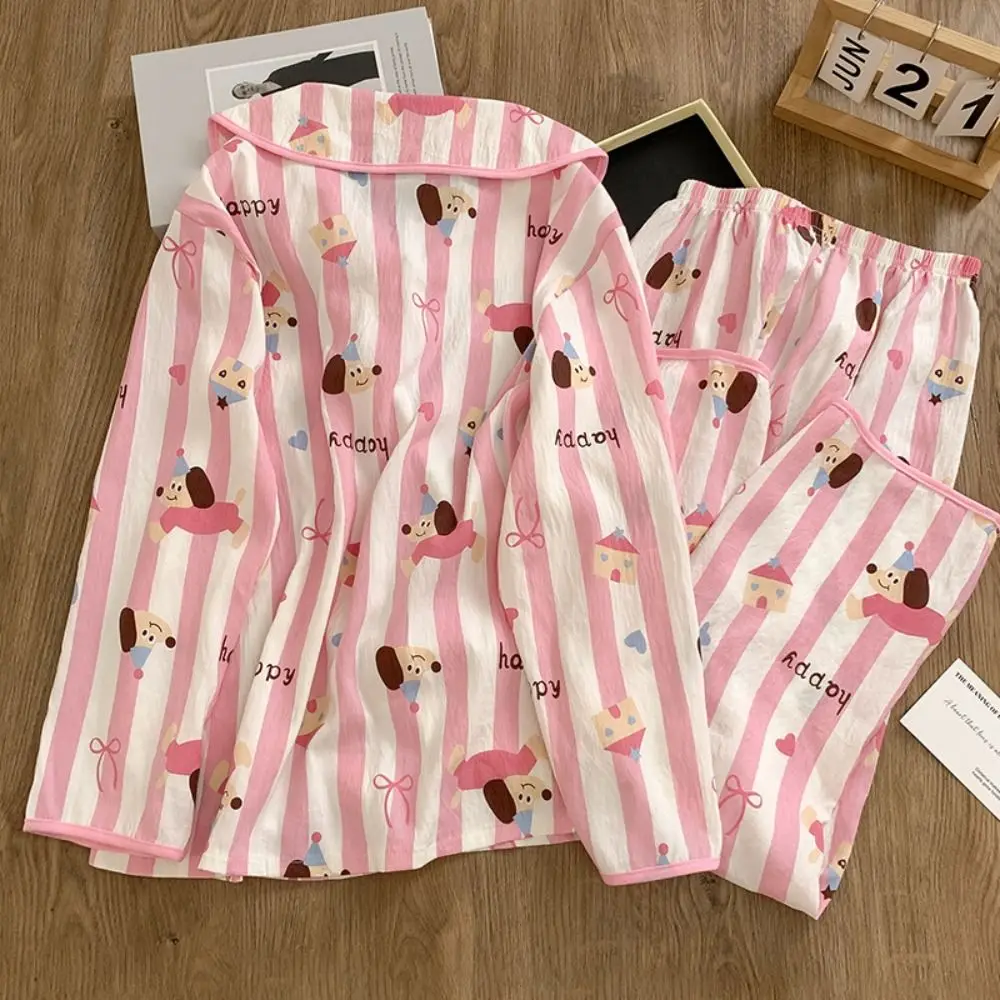 موضة الوجه طوق شريط منامة مجموعة البطريق الكلب طويلة الأكمام منامة ملابس منزلية غير رسمية الحلو منامة دعوى النساء