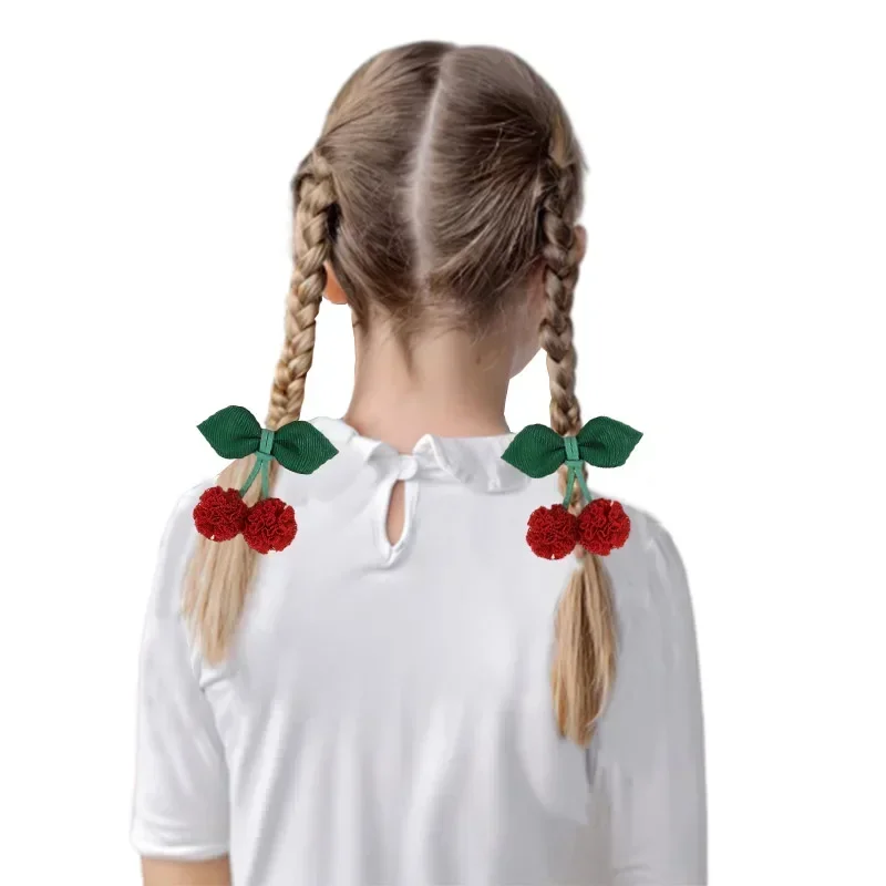 دبوس شعر للفتيات بعقدة من Oaoleer-cherzy ، كرة دانتيل لطيفة ، مشبك شعر بزهرة ، مشابك فواكه ، إكسسوارات أغطية رأس ، موضة الأطفال ، 2 فيفة