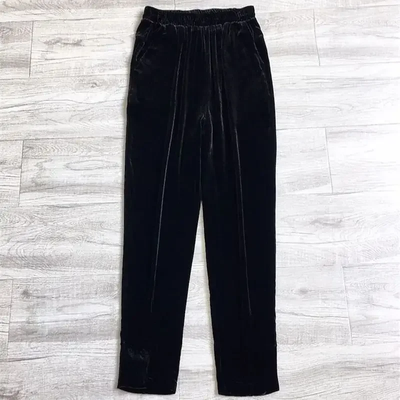 

Fashion Silk Velvet Pants Women Casual Elastic Waist Womens Trousers Autumn Winter Slimming Harem Pants Versatile